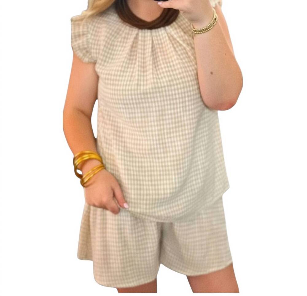 NEW CAROLE'S COLLECTIONS aria tan gingham two piece set in beige